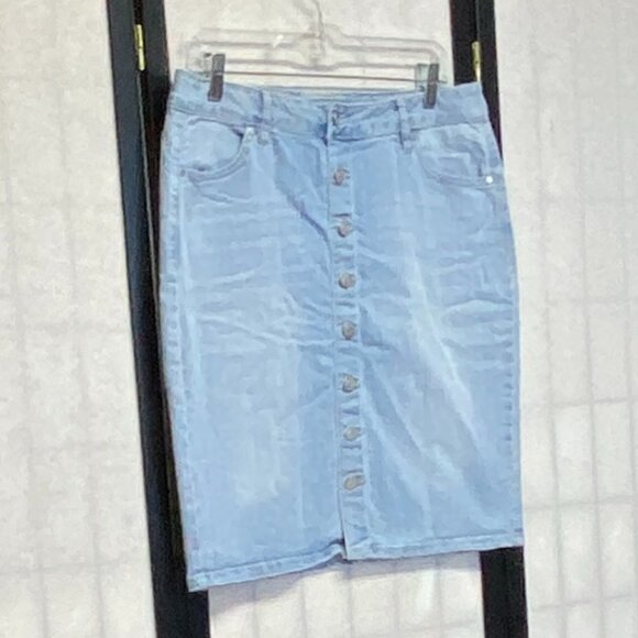 D. Jeans High Waist Button Front Stretch Denim Jeans Pencil Skirt Light Wash 12 - Picture 3 of 11